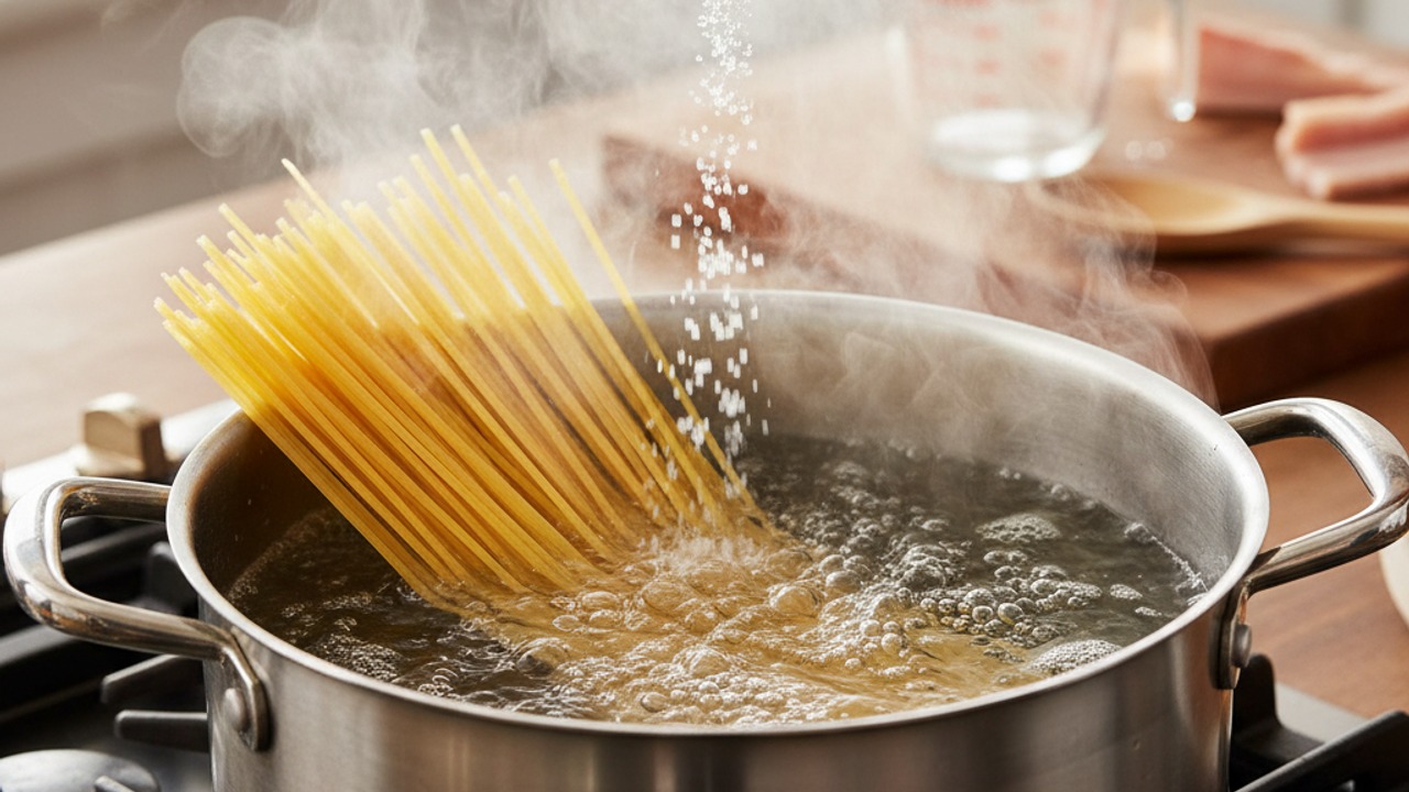 Bring salted water to a boil and cook spaghetti