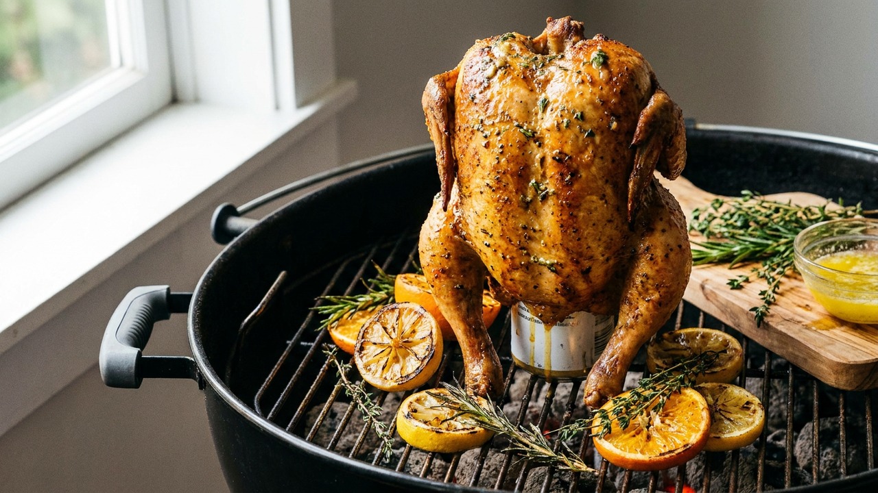 Beer-Can Whole Chicken with Citrus-Herb Butter on the Grill