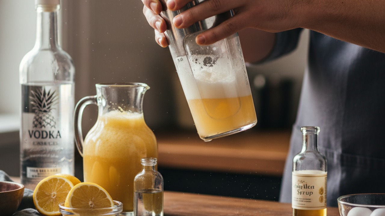 Combine and dry-shake for foam