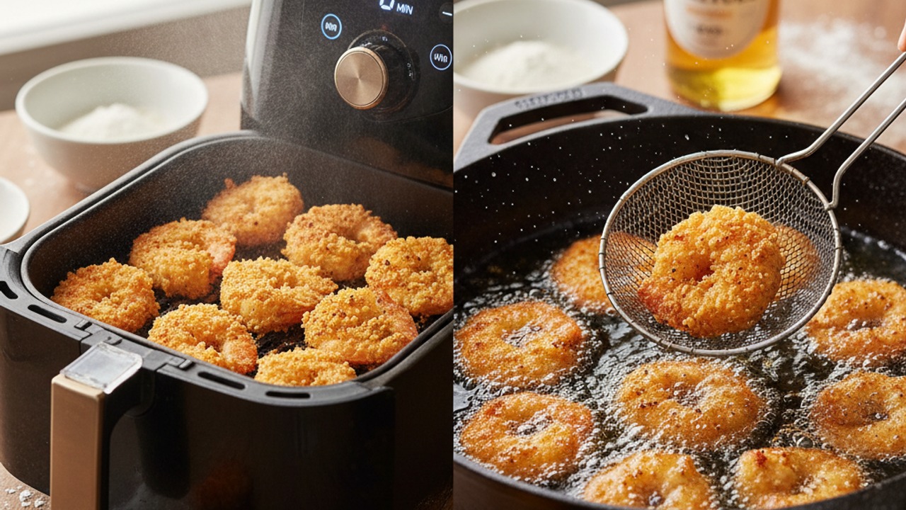 Cook the shrimp — air fryer or skillet/deep-fry