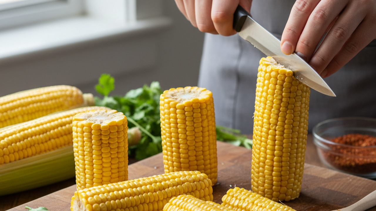 Prepare and cut the corn into ribs