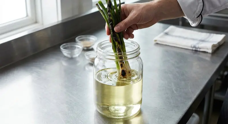 Char scallions and make scallion oil