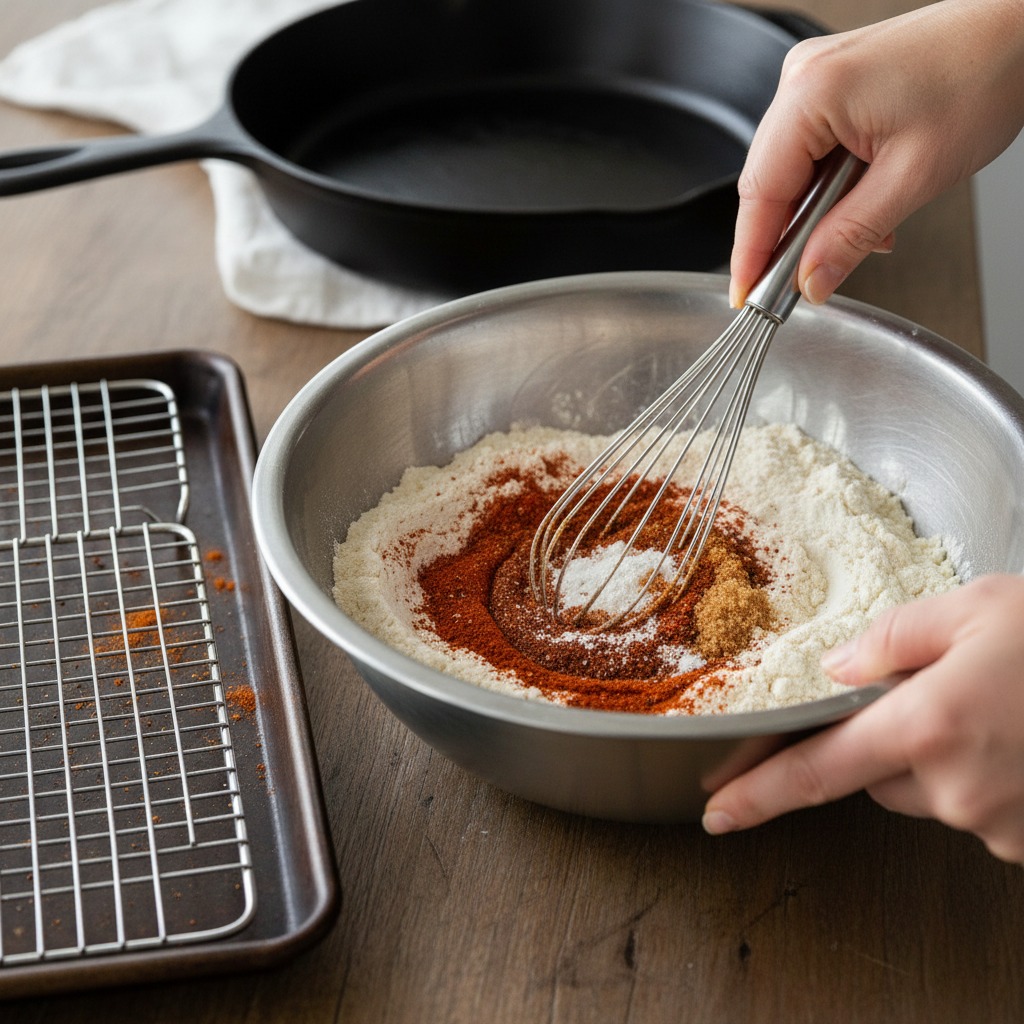 Prep the dredge and spice mix