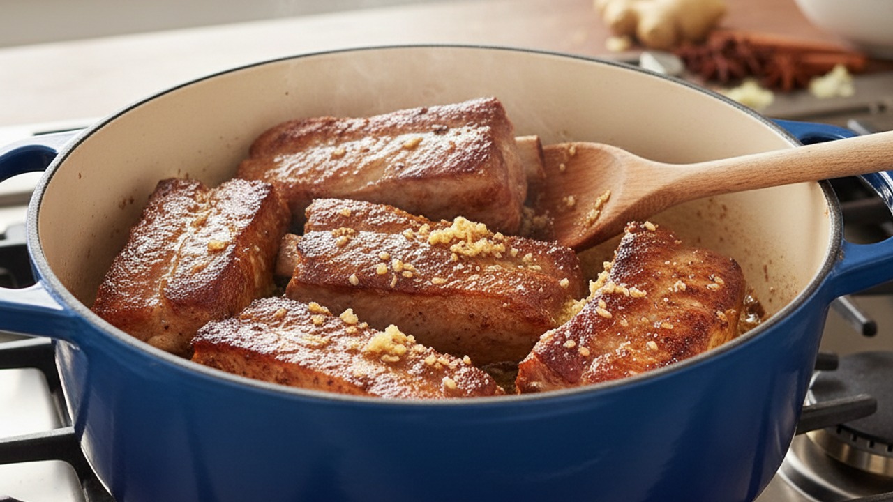 Brown ribs and toast aromatics