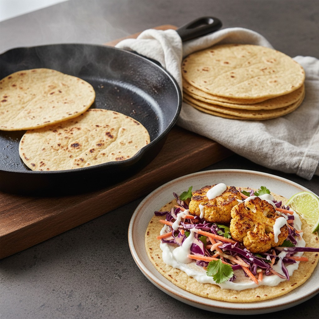 Warm tortillas and assemble tacos