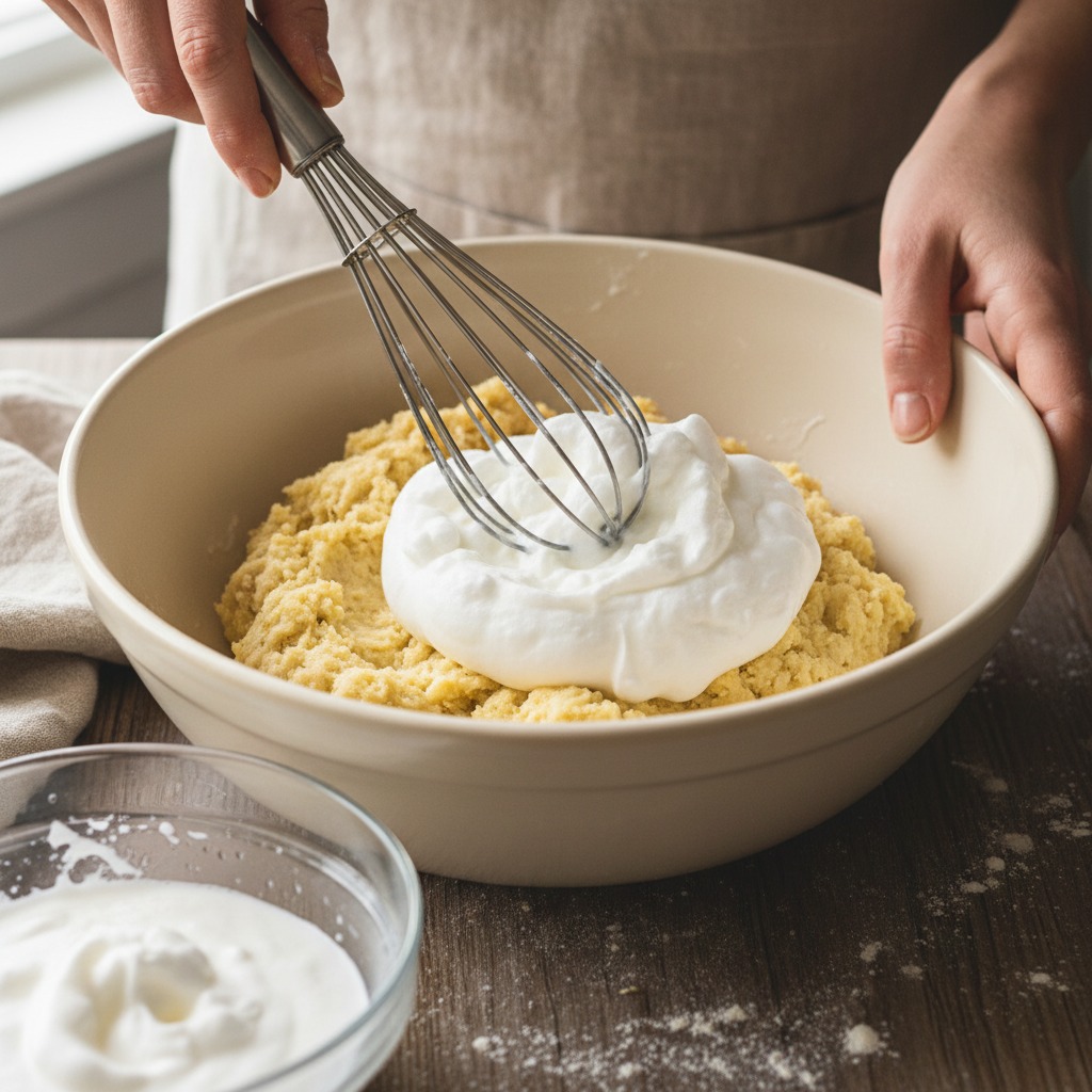 Whip egg whites and fold for lift