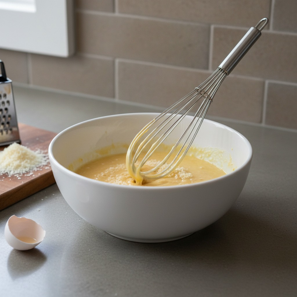 Whisk the eggs and cheese