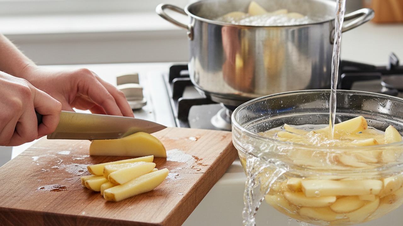Prep and parboil the chips
