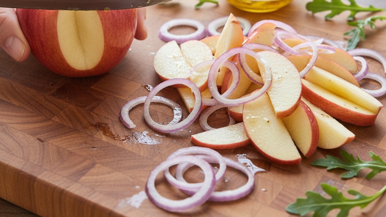 Slice the apples and onion