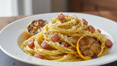 Grilled Carbonara with Pancetta & Charred Lemon