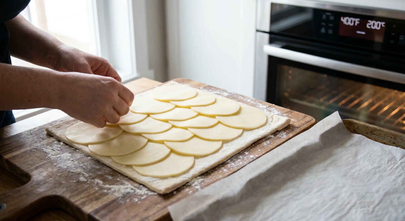 Prepare the puff pastry and cheese layer