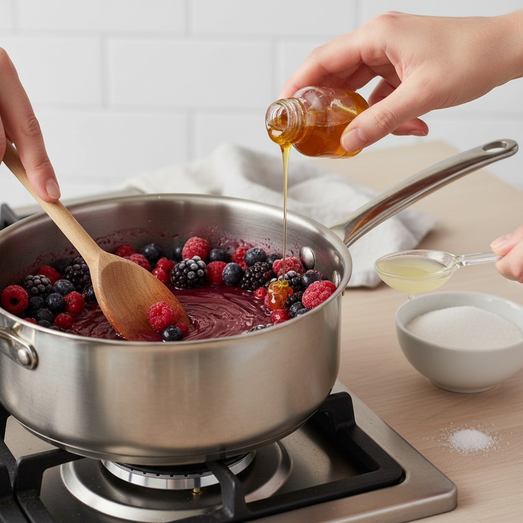 Combine berries and sweeteners