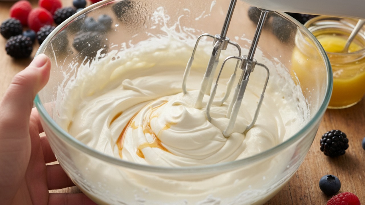 Whip the cream to soft peaks
