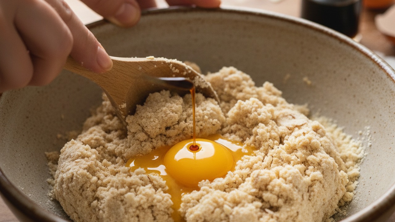 Cream butter and sugar, add yolk and vanilla
