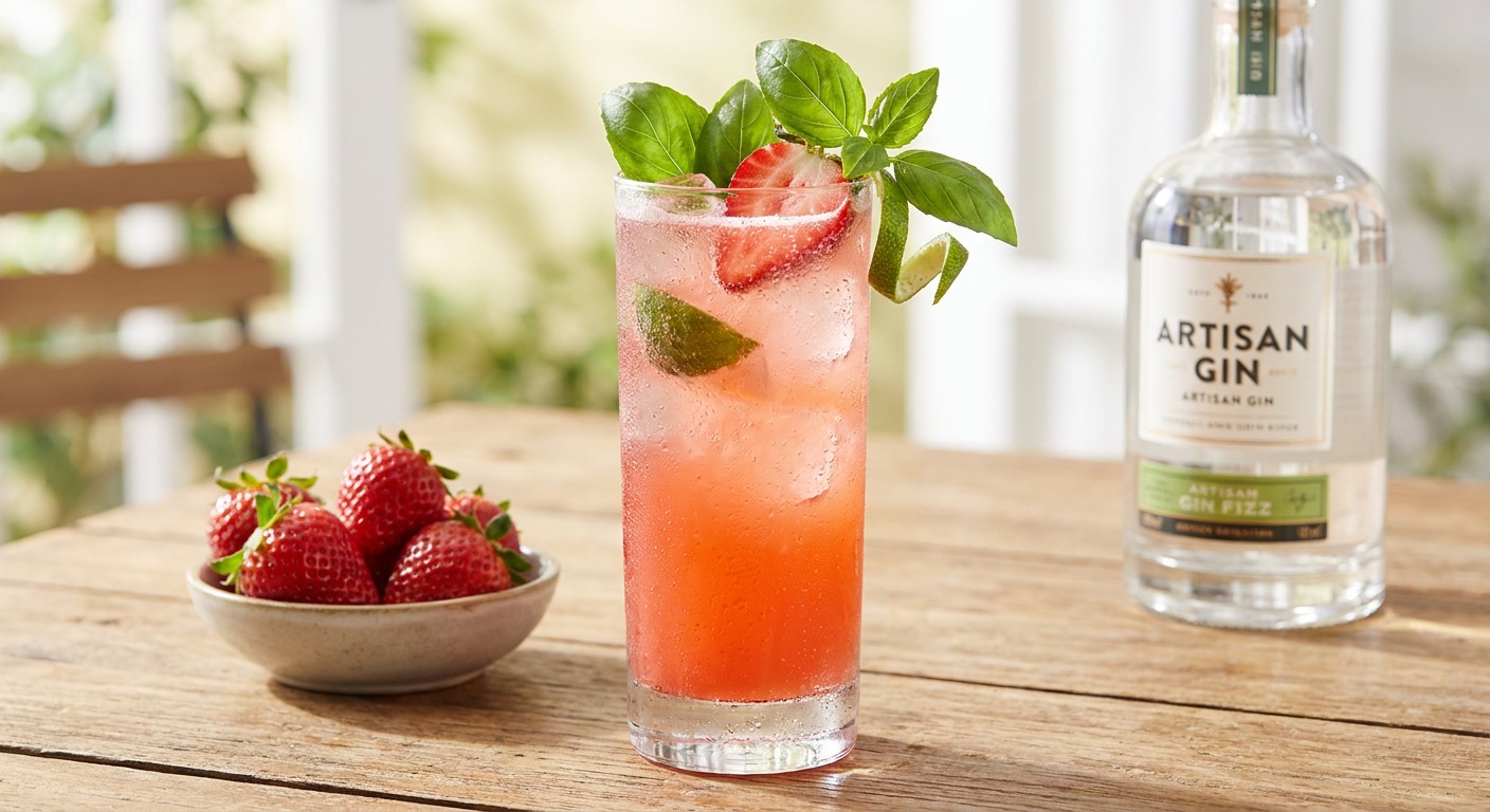 Strawberry-Basil Shrub Gin Fizz