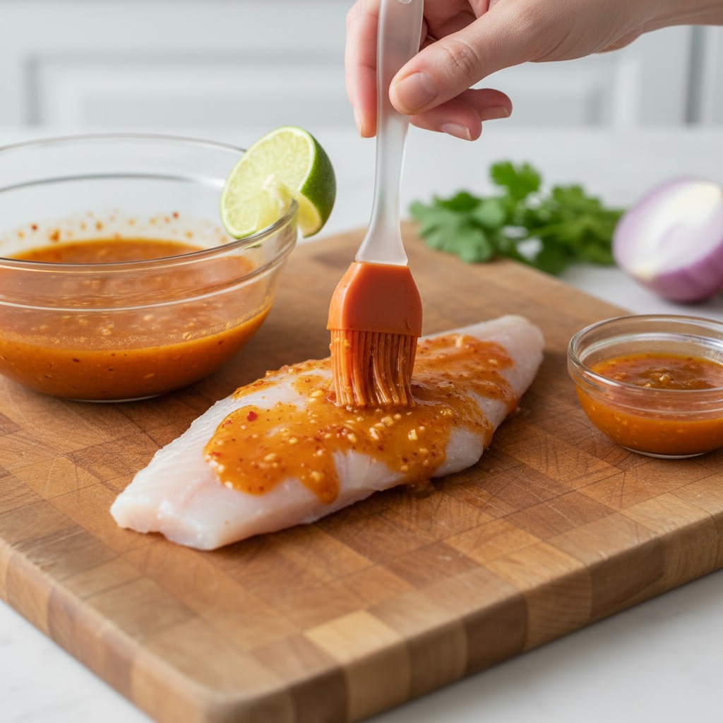 Make the marinade and marinate the fish