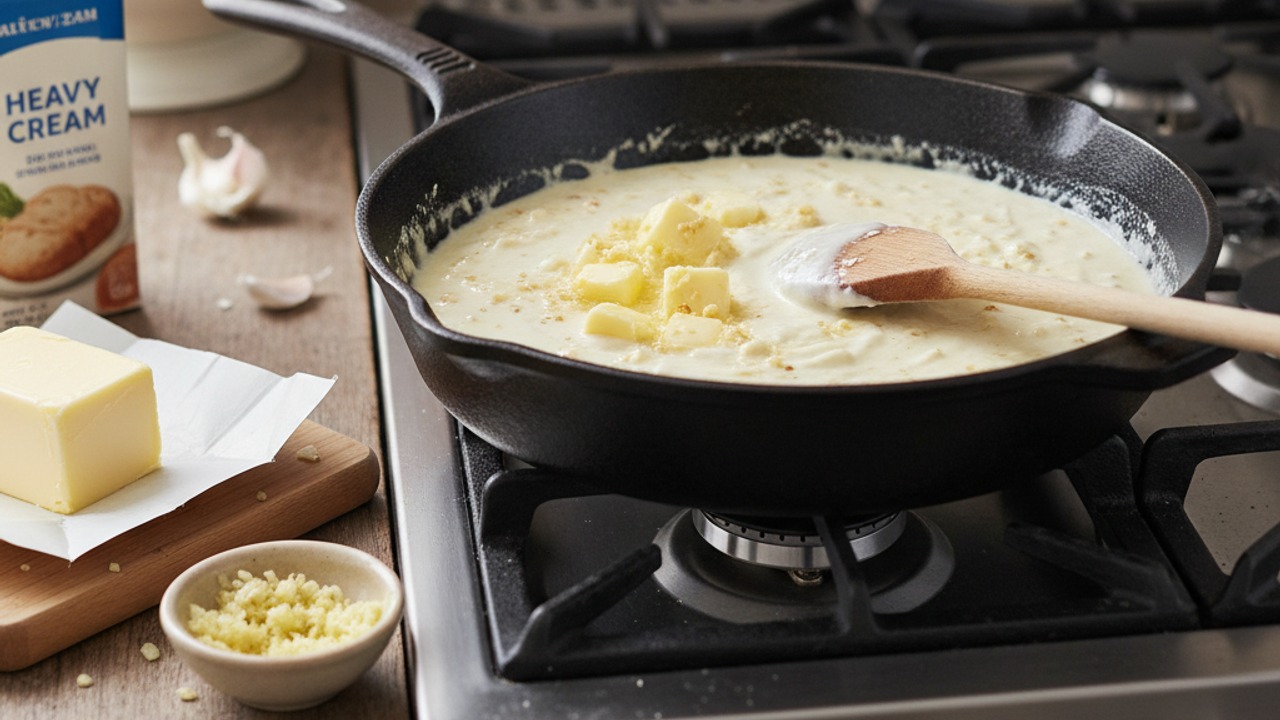 Warm butter, garlic and cream