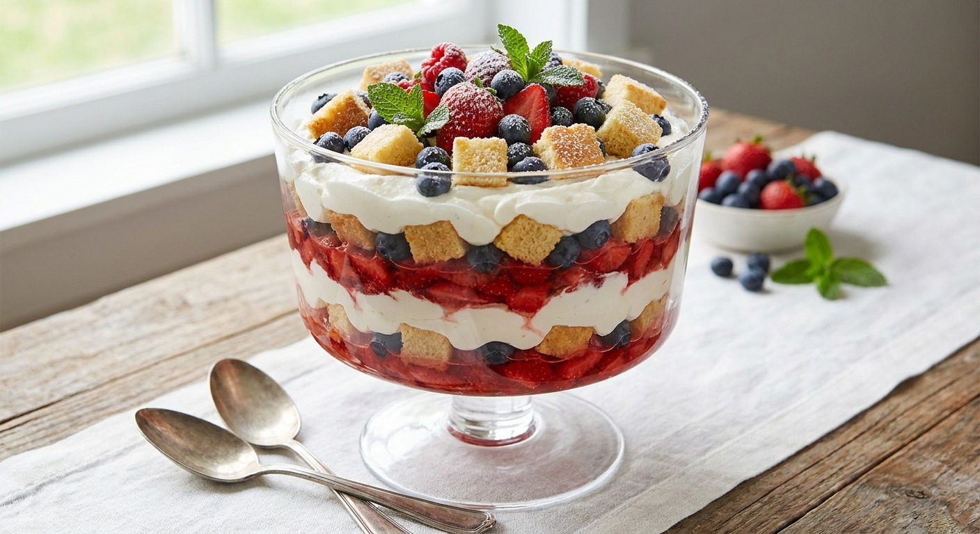 Patriotic Berry Trifle with Vanilla Mascarpone and Shortcake