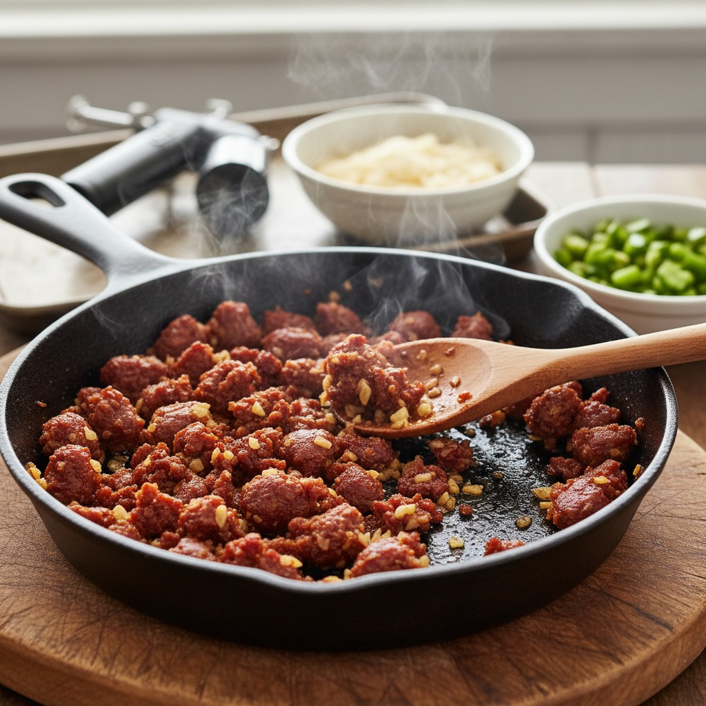 Cook chorizo and garlic