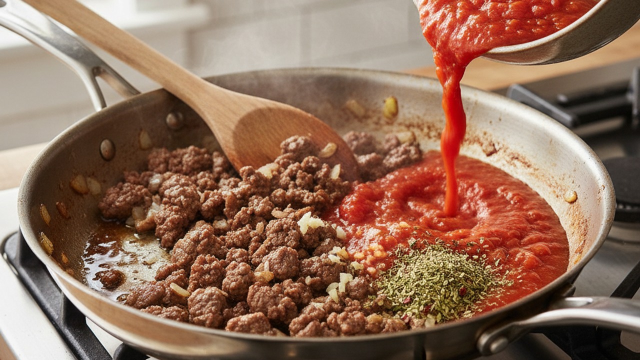 Brown beef and build sauce