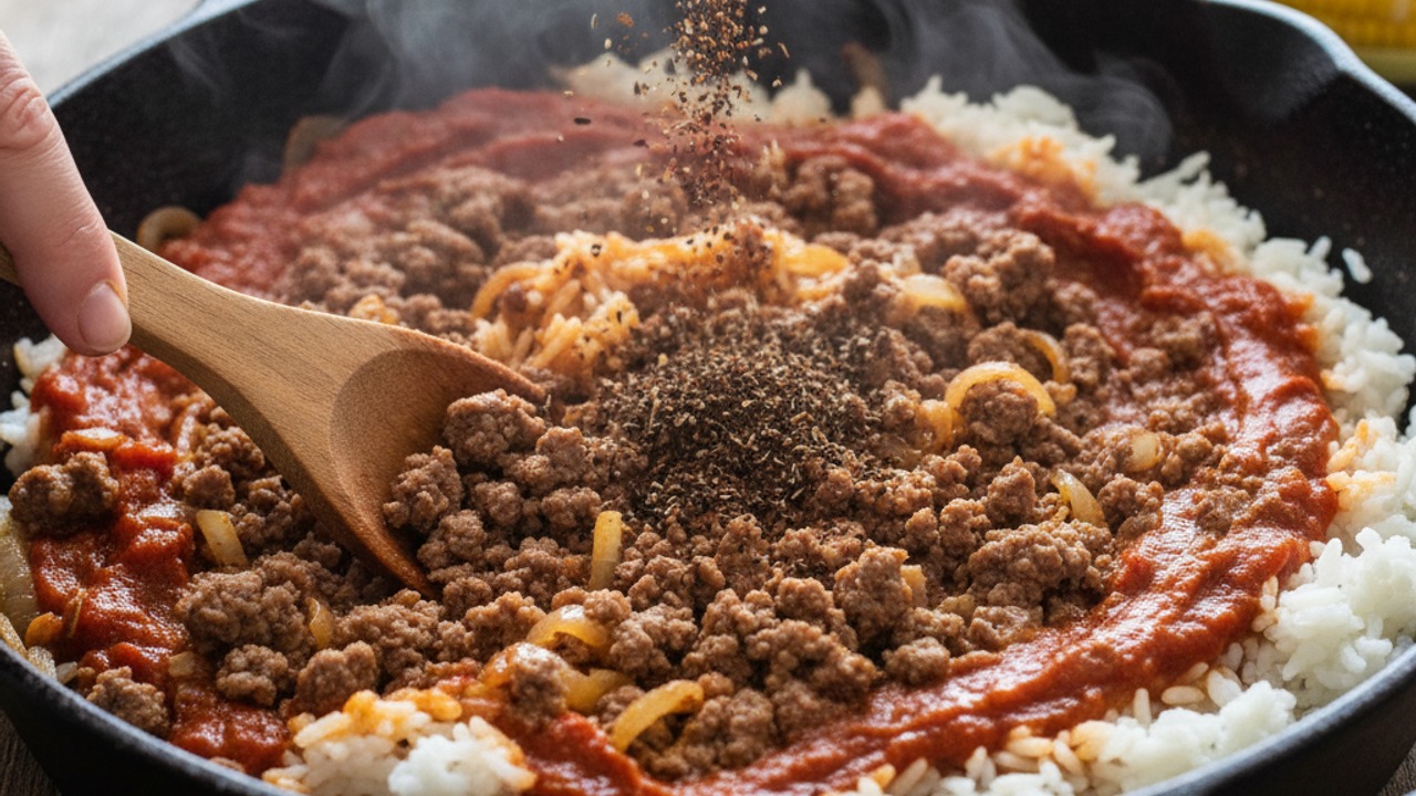 Make the beef and rice filling