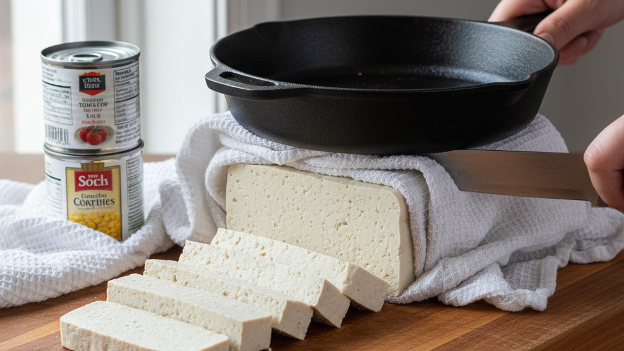 Press and cut the tofu
