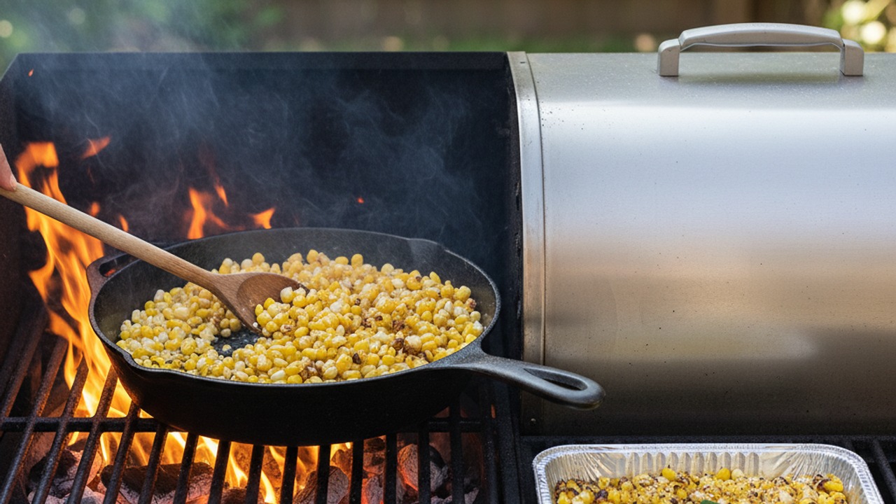 Prep the two-zone grill and char the succotash ingredients