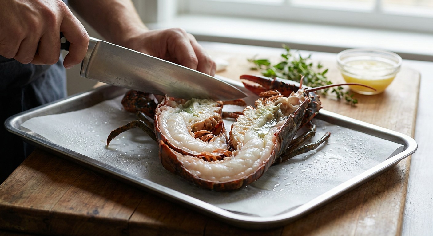 Prep and split the lobsters