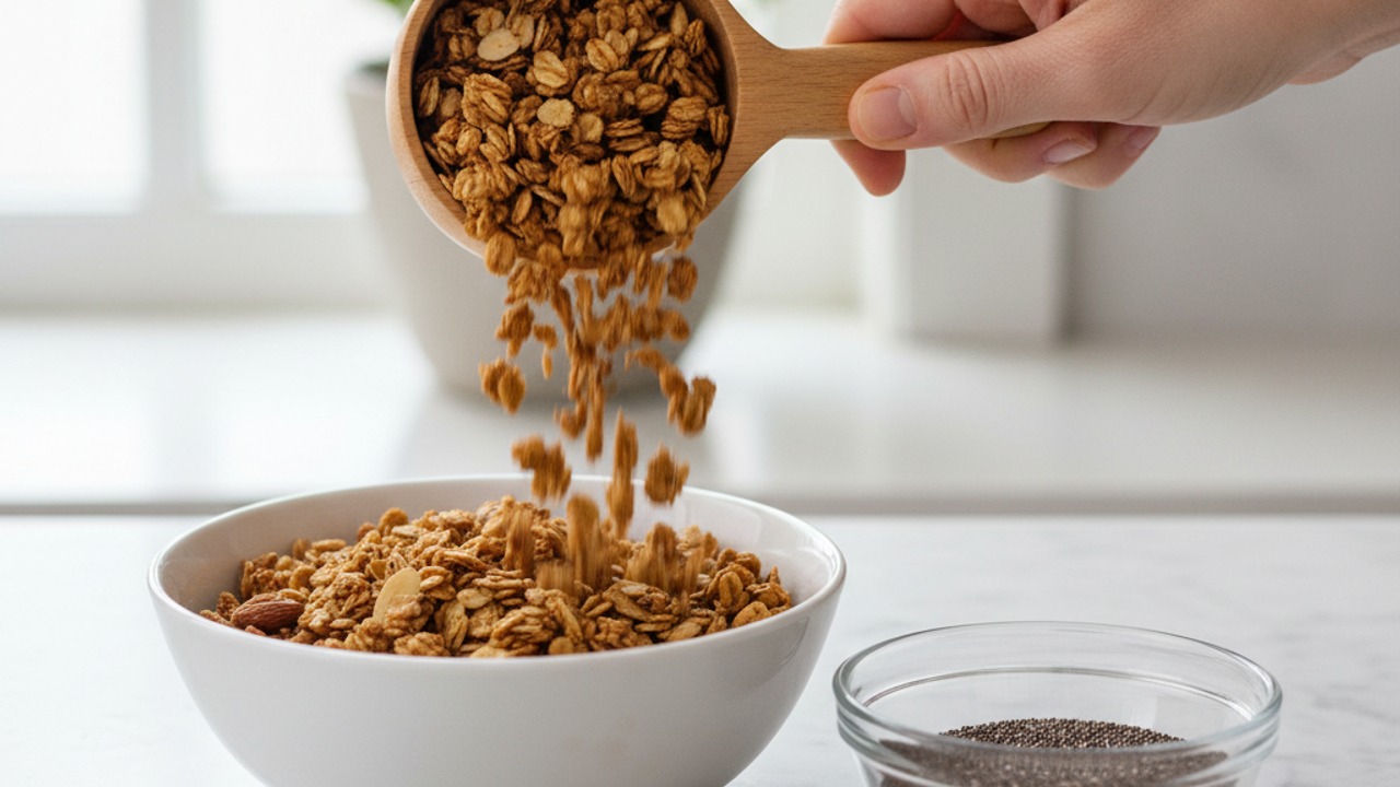 Measure the granola and chia