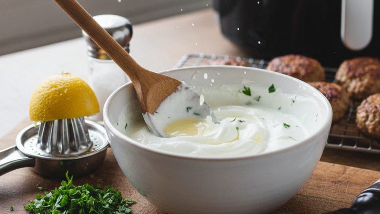 Make the lemon-herb yogurt sauce