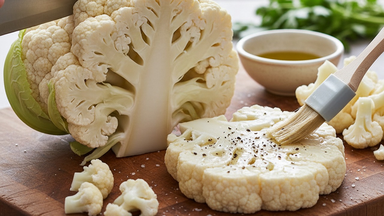 Slice and season the cauliflower