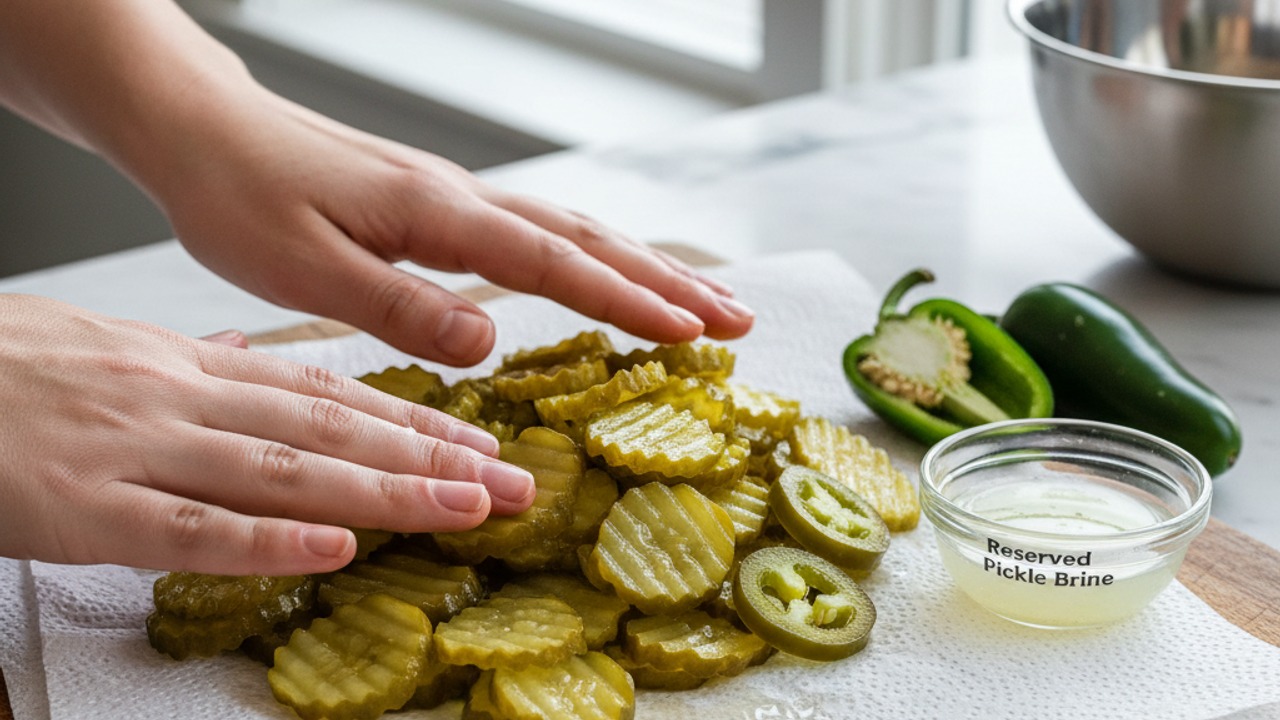 Prep the pickles and jalapeños