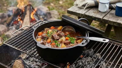 Grilled Dutch Oven Beef Stew for Campfire or Backyard Grill