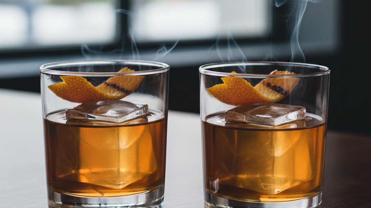 Charred-Citrus Smoked Rye Old Fashioned for the Grill