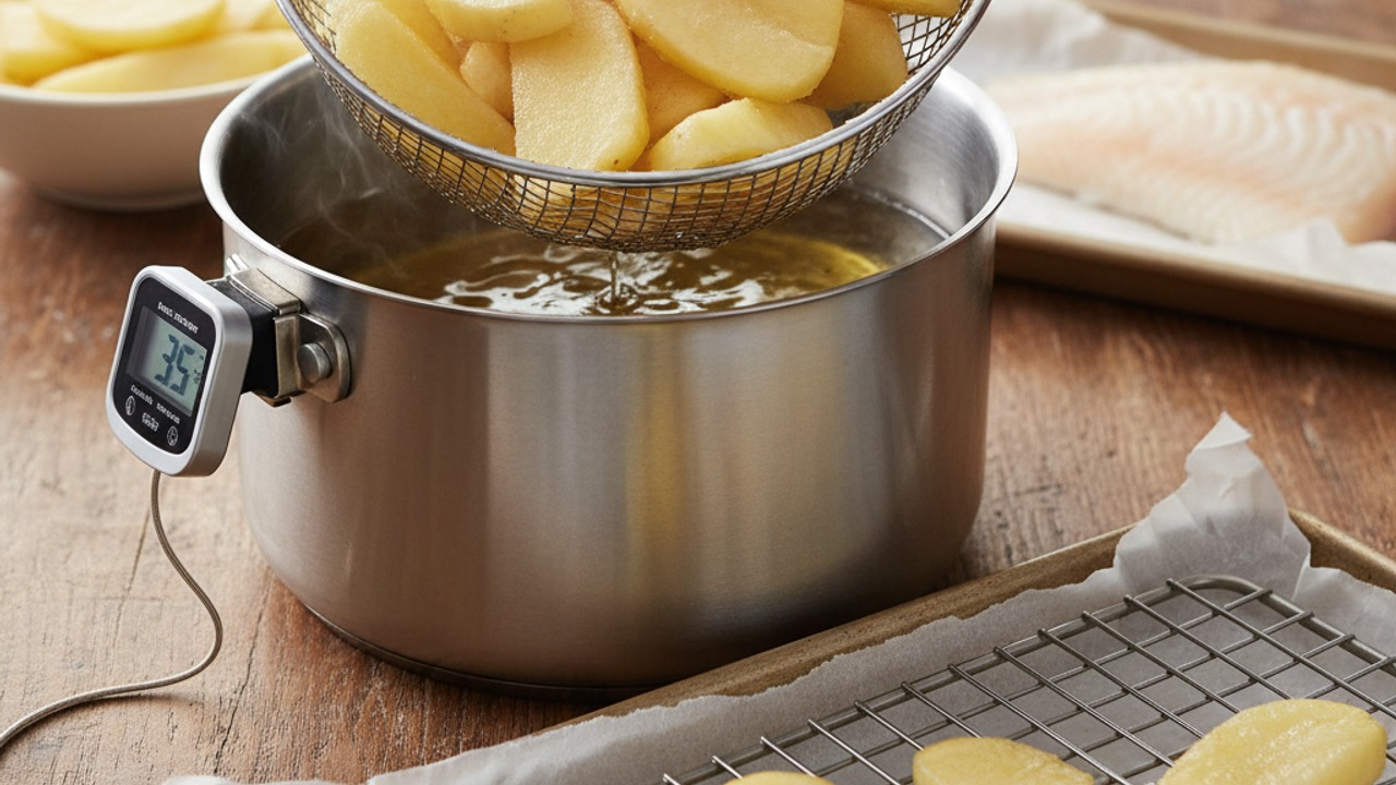 Par-fry the chips (first fry)