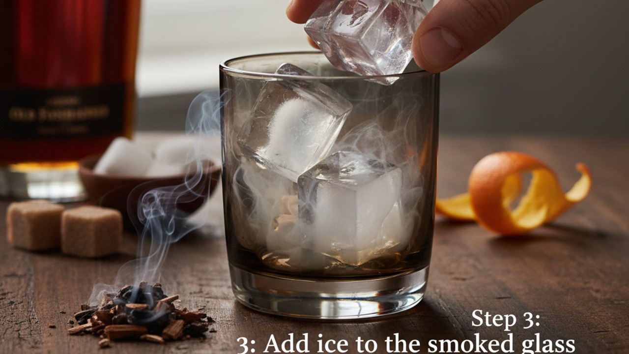 Add bourbon and ice, then stir