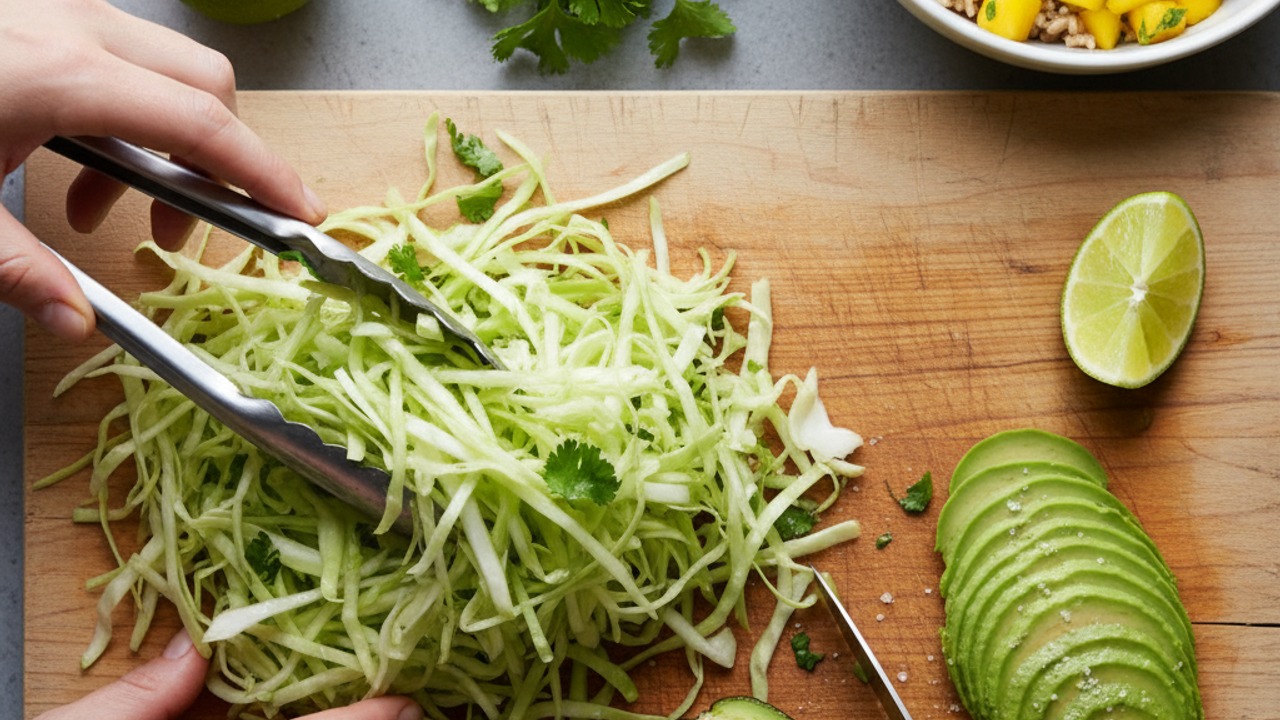Prepare cabbage base and avocado