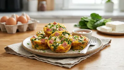 Air Fryer Mini Frittatas with Ham, Spinach, and Feta