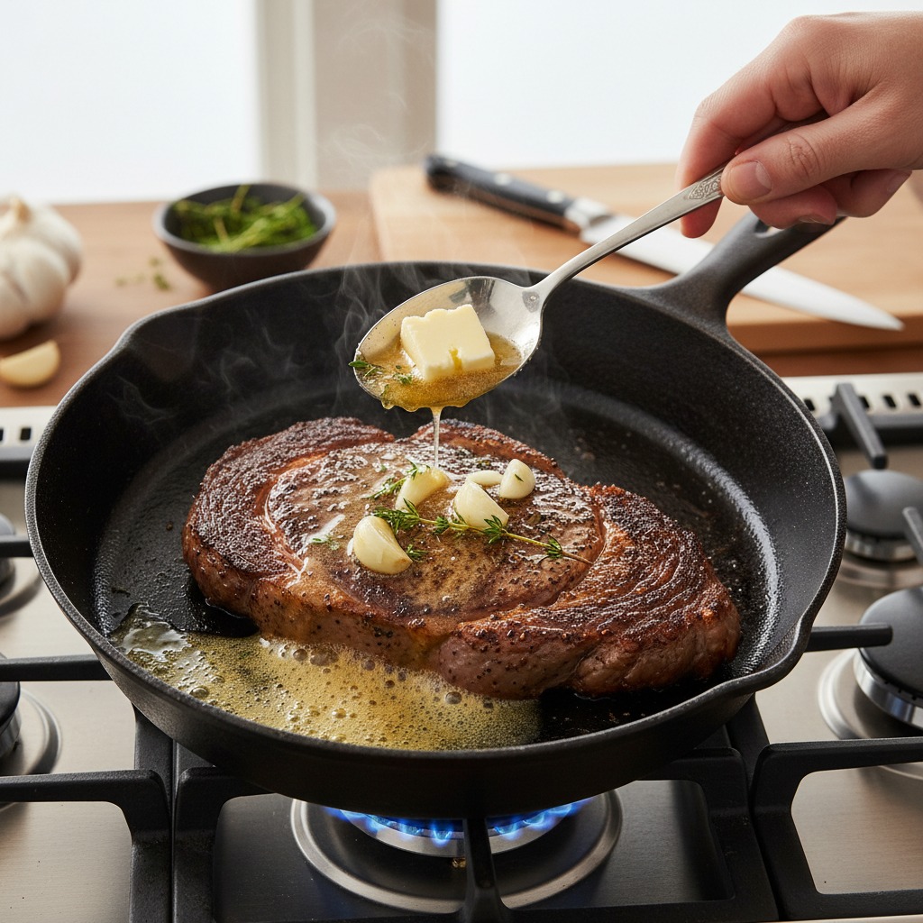Butter-baste for flavor and finish