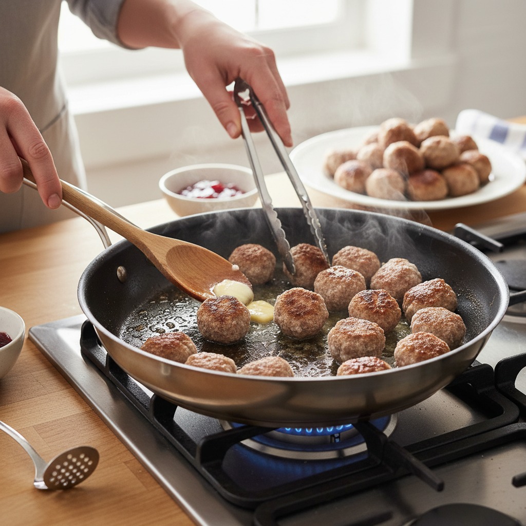 Brown the frozen meatballs