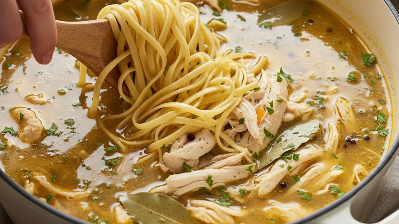 Cook noodles and finish the soup