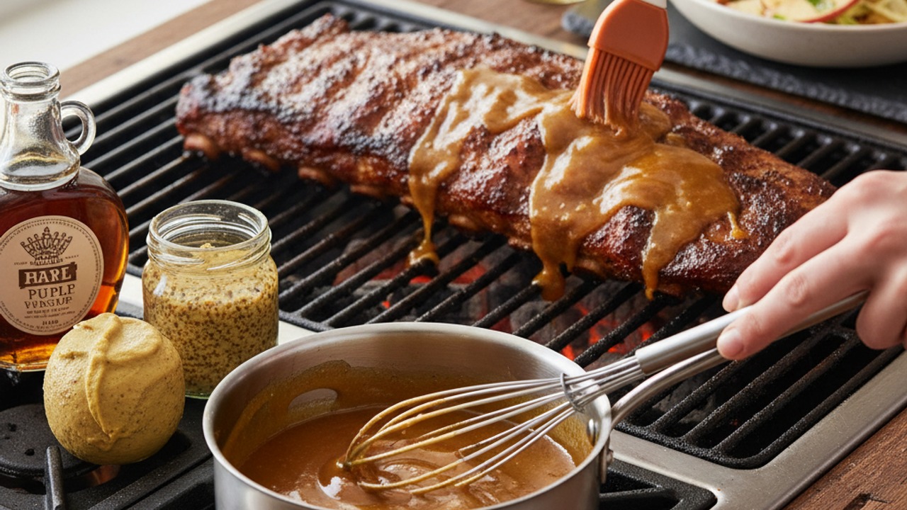 Make the maple-mustard glaze and finish the ribs