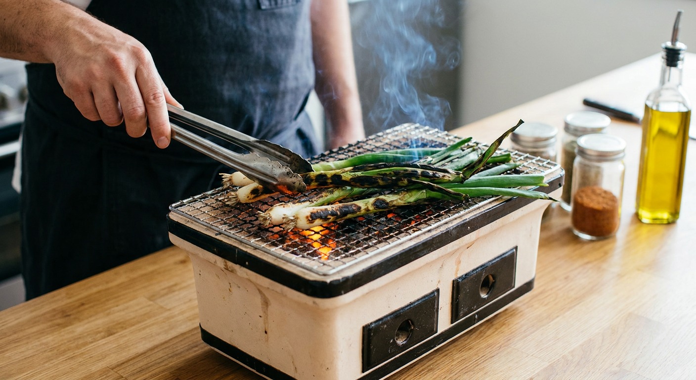 Char scallions and make the salsa