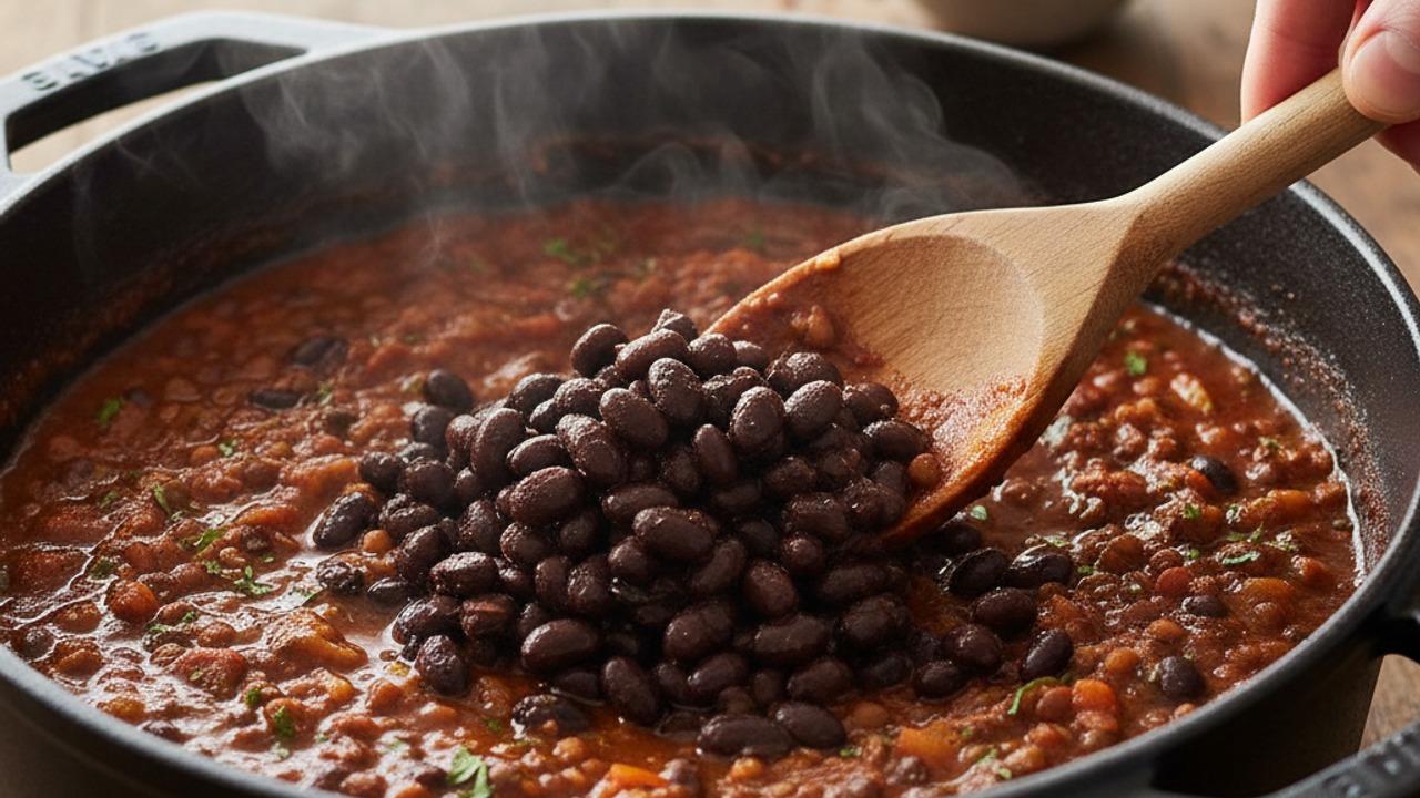 Fold in black beans and meld flavors