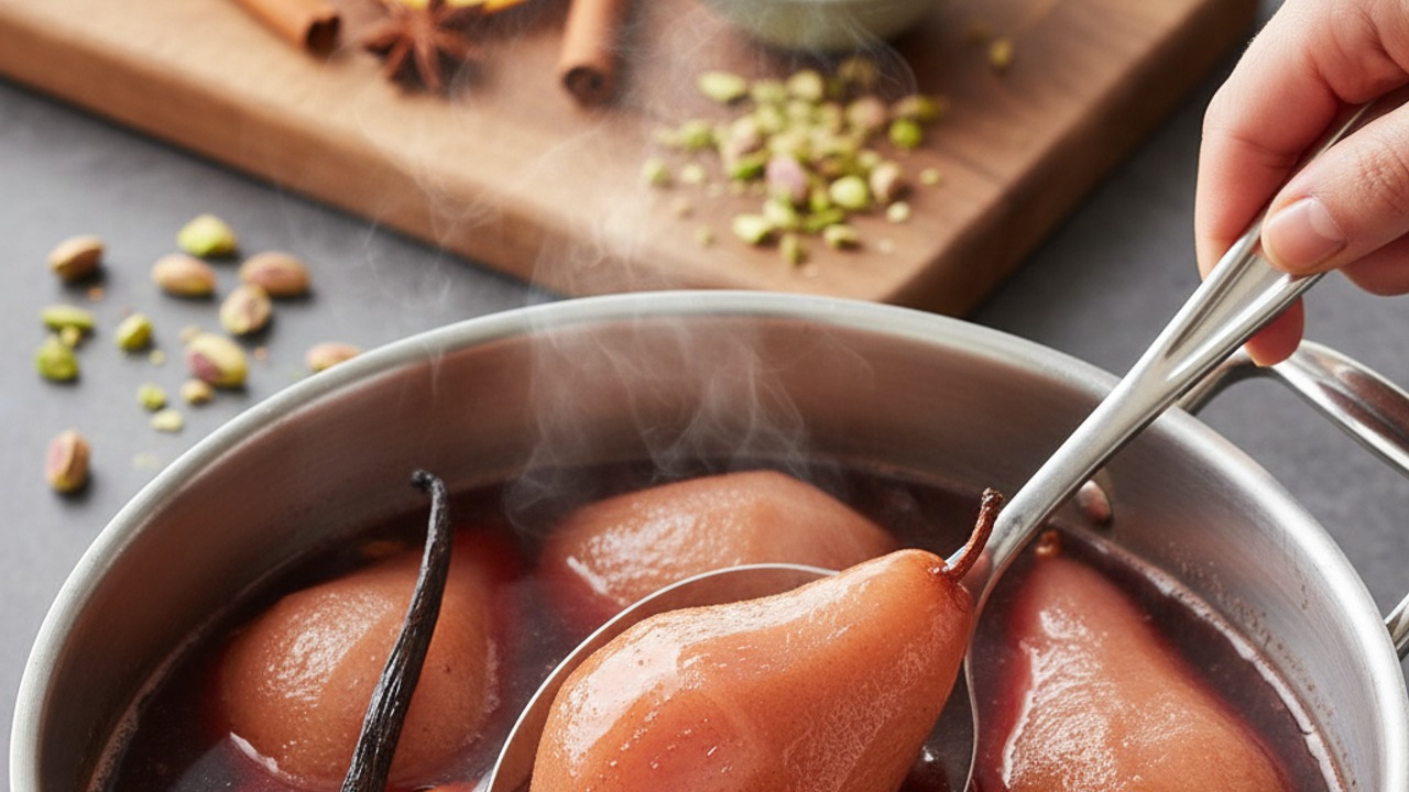 Poach pears gently