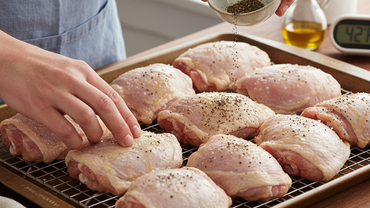 Prep and season the thighs