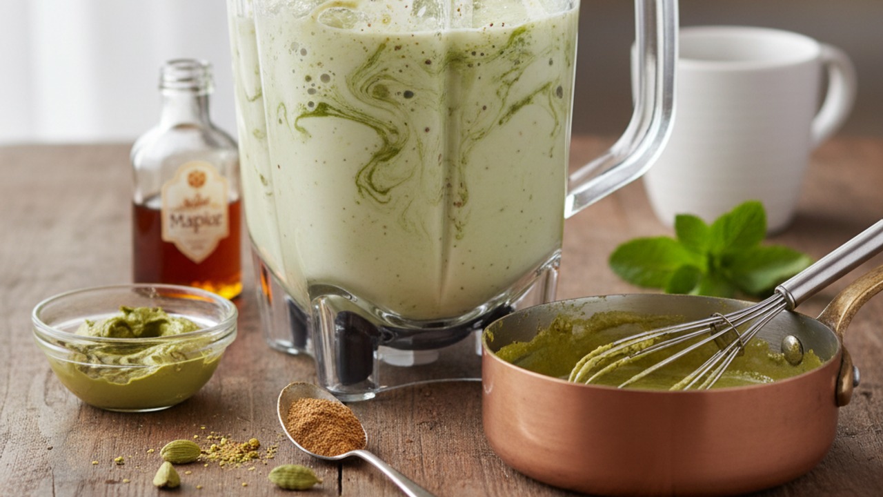 Blend the pistachio-cardamom oat milk