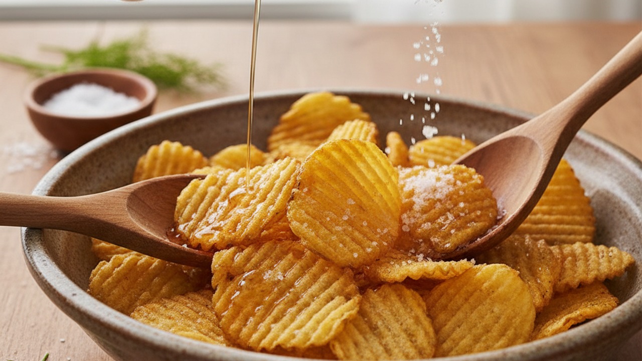 Toss chips with vinegar and finish with salt