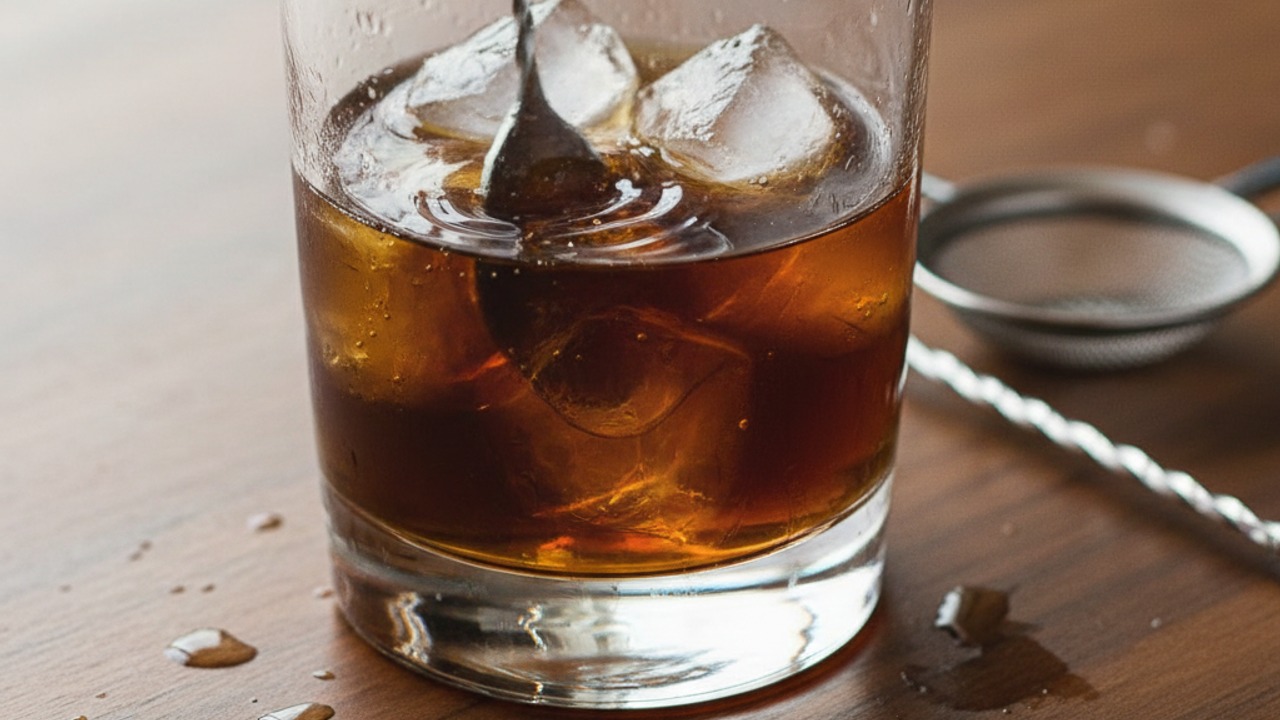 Add ice and stir to chill