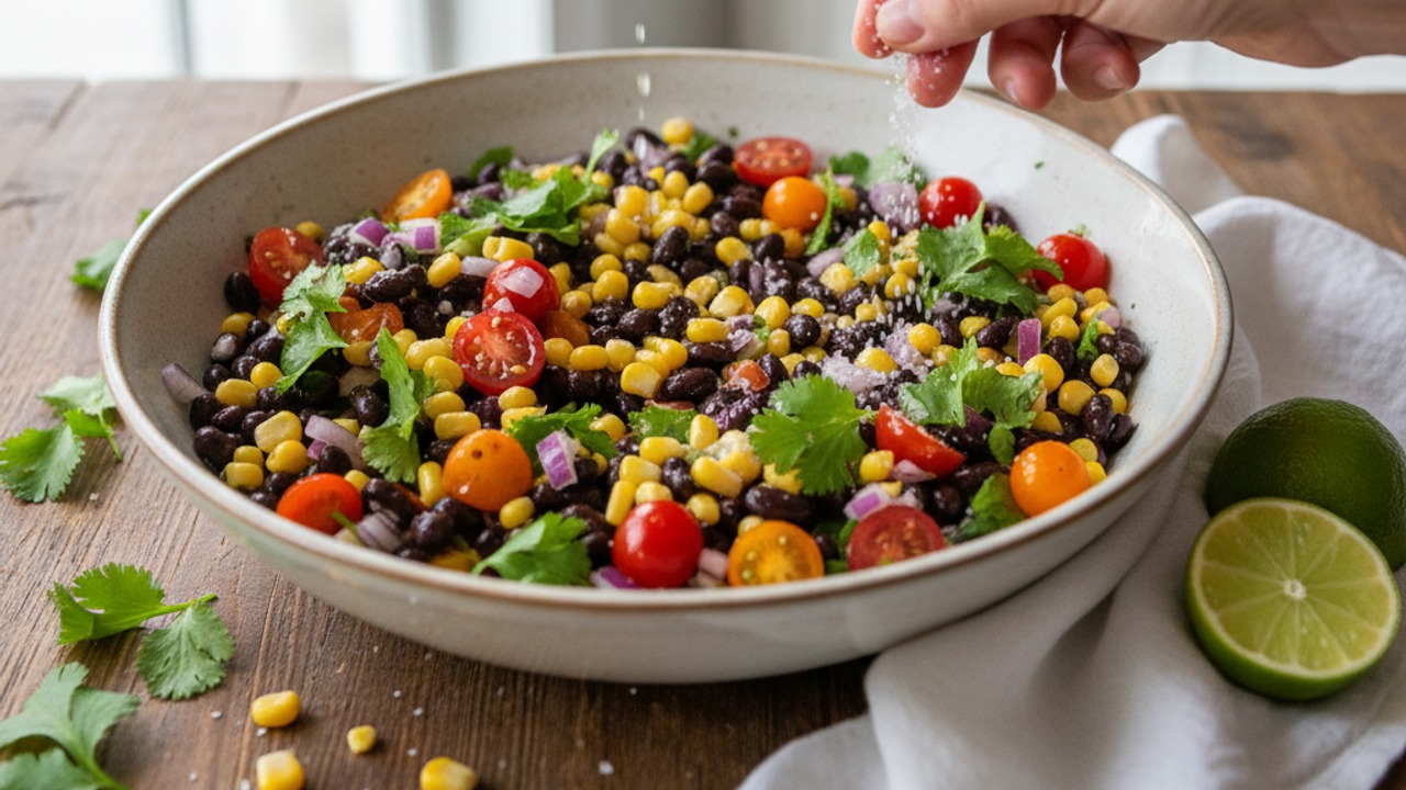 Make the black bean and corn salsa